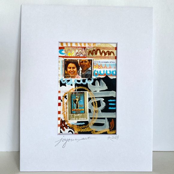 Joyful Art Original Wall Art Collage Oil Pastel Painting Mat Frame Ready 8x10in - Picture 3 of 9